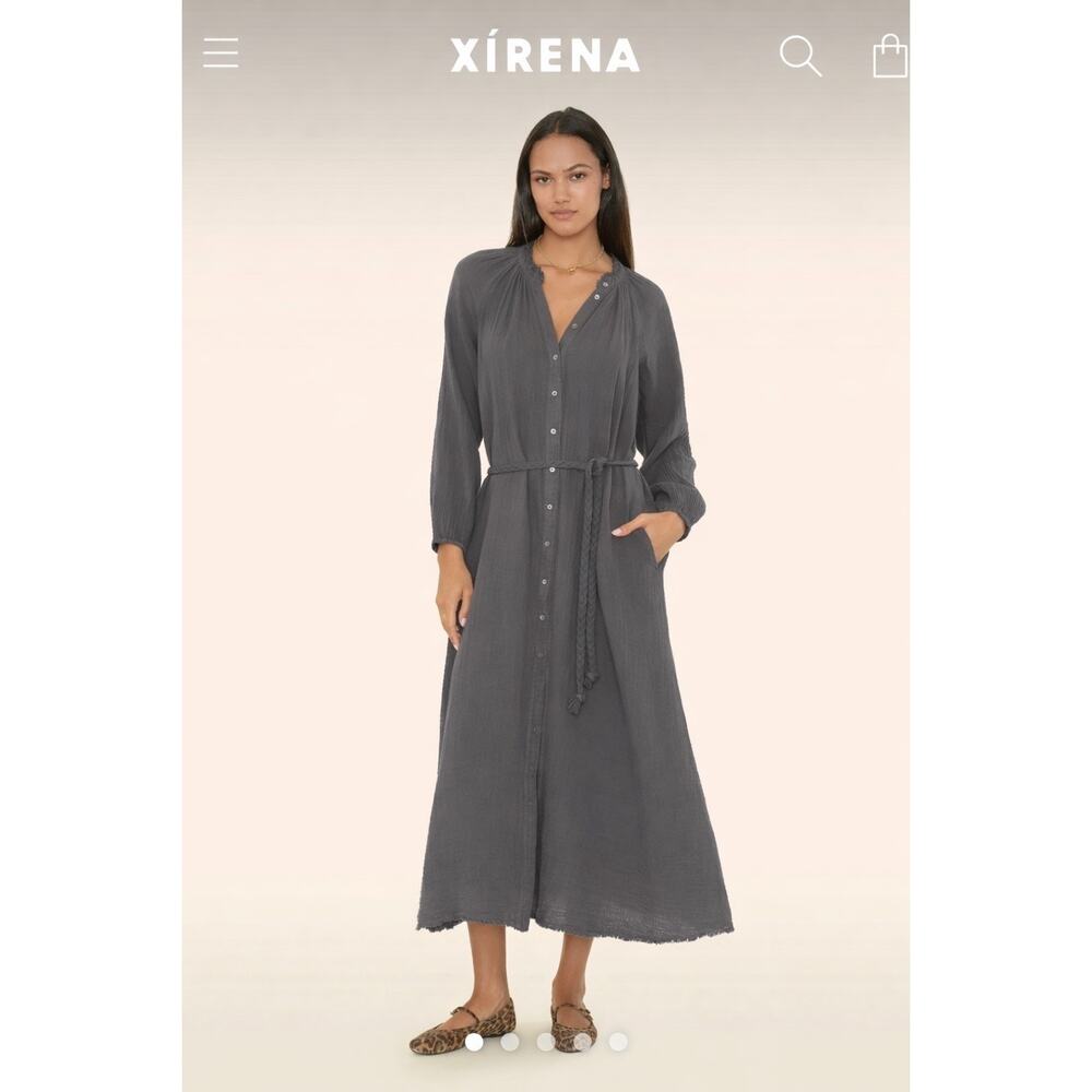 XiRENA Slate Gray Button-Front Midi Dress
